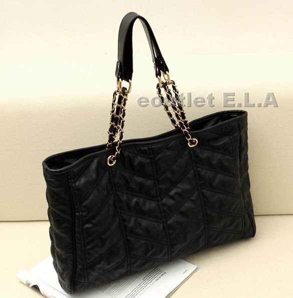 48cm CHAIN HANDLE BLACK PU LEATHER HAND BAG